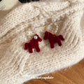Burgundy Flocked Horse Drop Earrings With Pearl Accents view 2