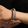 Hinge Bangle Stainless Steel Zircon Pave Stripe Pink Clear view 2