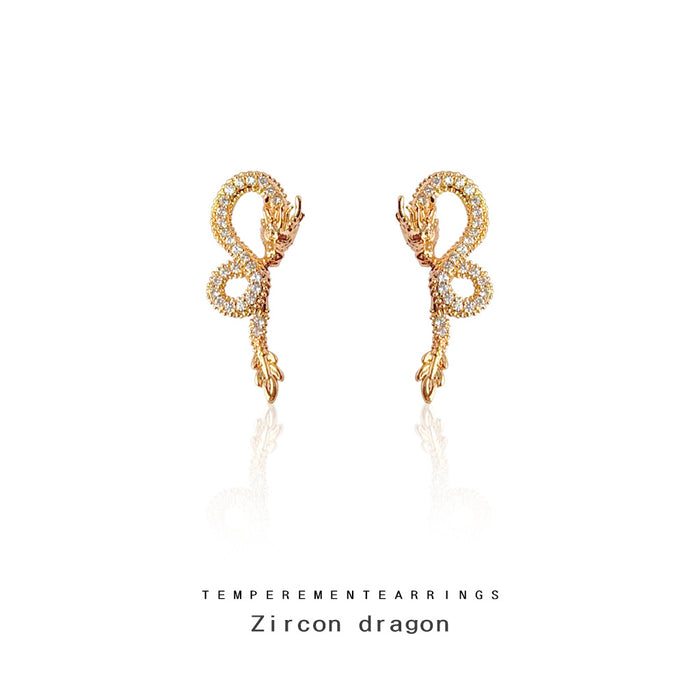 Gold-Tone Pavé Zirconia Coiled Dragon Stud Earrings Pair