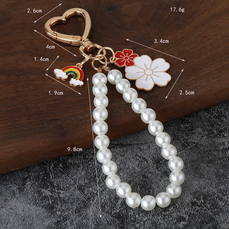 Cute Flower Pearl Alloy Keychain Bag Charm Accessory