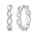 Crystal Set Wavy Hoop Earrings in Silver and Gold Tones view 5