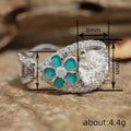 Silver Tone Turquoise Enamel Flower Ring Large Clear Center view 4