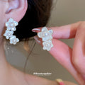 White Flower Pearl Cluster Stud Earrings Fashion Jewelry Accessory view 1