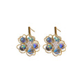 Iridescent Crystal Flower Gold Tone Statement Drop Earrings view 5
