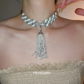 Black and White Crystal Chain Necklaces with Hand Tassels view 3