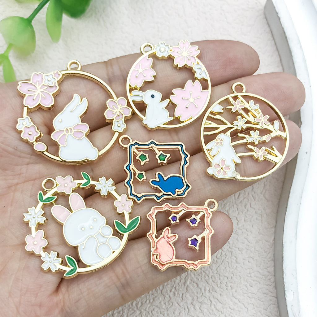 Enamel Zinc Alloy Mid Autumn Moon Rabbit Lantern Wreath Charm Pendant for Keychains
