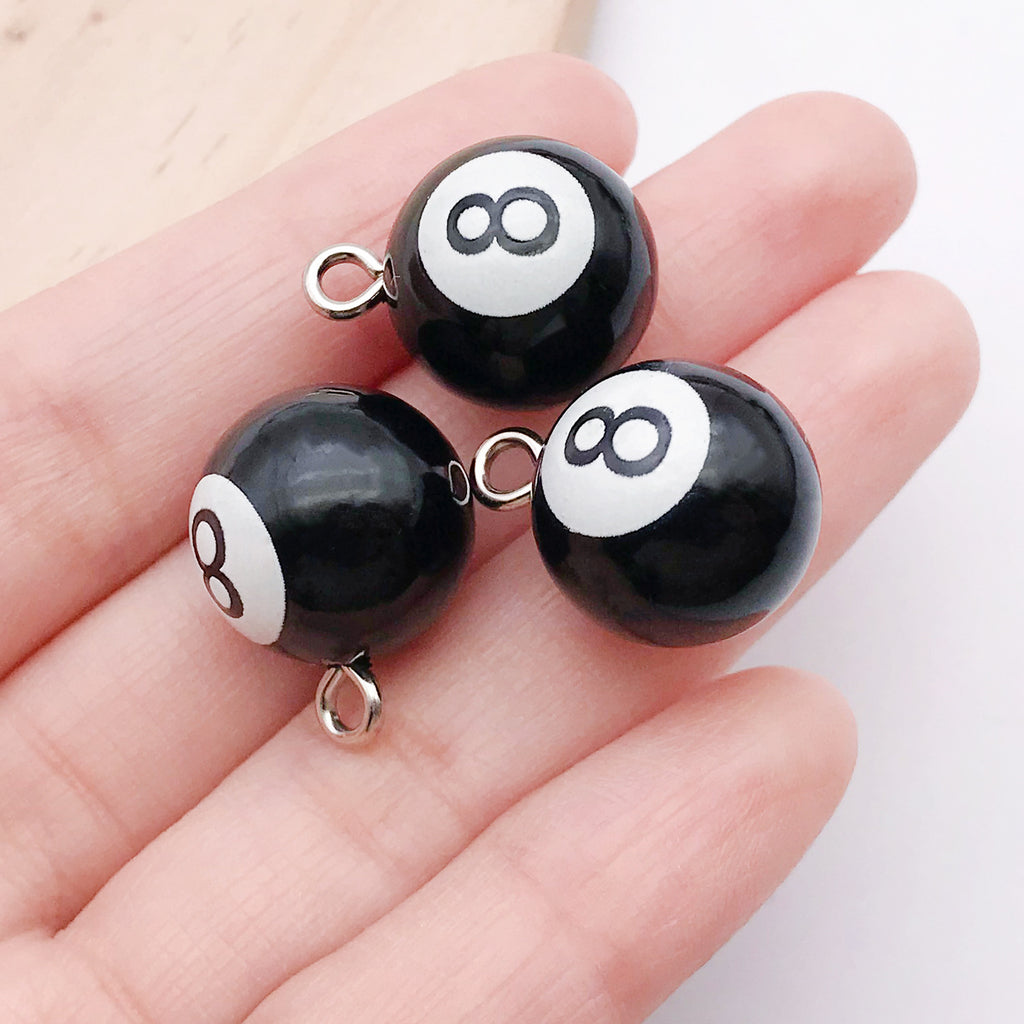 Acrylic Black 8 Billiard Ball Charm Pendant for DIY Keychain Bag and Clothing Decor
