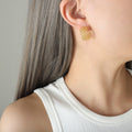 Gold Steel Bead Lattice Mesh C Shape Hoop Earrings view 7