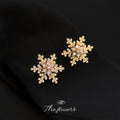 Gold Snowflake Flower Stud Earrings Champagne Center Stones view 4