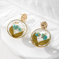 Gold Tone Round Pressed Flower Resin Drop Stud Earrings view 4