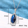 Silver Royal Blue Teardrop Halo Cubic Zirconia Pendant Necklace view 5