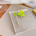 Asymmetric Green Flower Stud Gold Chain Tassel Earrings view 2