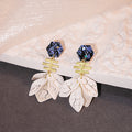 Navy Geometric White Petal Gold Tone Dangle Stud Earrings view 3