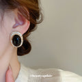 Black Oval Crystal Halo Stud Earrings for Women Fashion Jewelry view 3