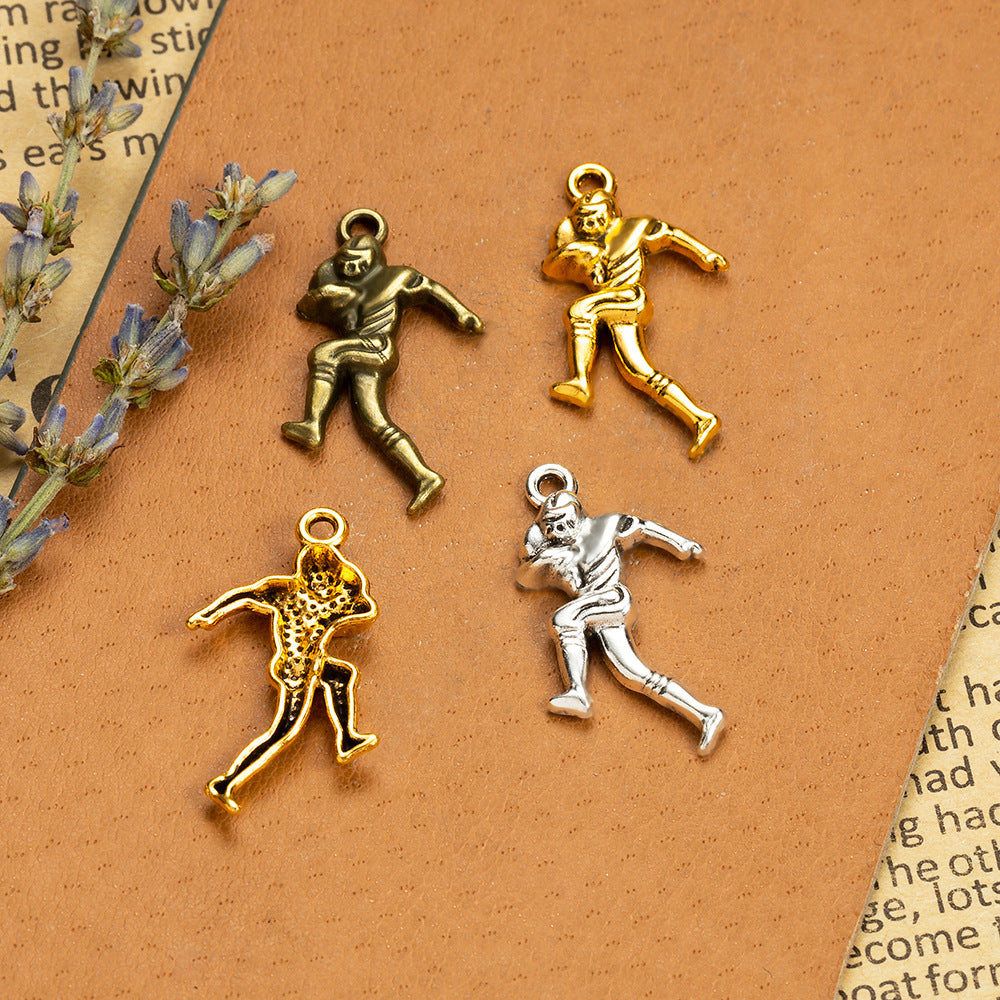 30x16mm Vintage Football Player Alloy Charm Pendant