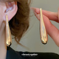 Long Teardrop Metal Stud Earrings In Two Tones Statement Jewelry view 4