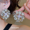Geometric Clear Crystal Cluster Stud Earrings with Polished Metal Tone Details view 4