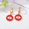 Gold Tone Round Colorful Enamel Lash Evil Eye Huggie Earrings view 2