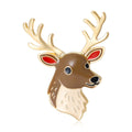 Brown Enamel Deer Head Brooch Gold Antlers Red Ears view 1