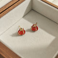 Red Pomegranate Gold Tone Novelty Small Stud Earrings view 3