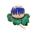 Blue and Purple Lotus Green Leaf Gold Tone Metal Brooch Pin view 5
