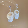 White Shell Disc Layered Drop Stud Earrings Fashion Jewelry view 2