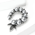 Graduated Pearl Crescent Brooch With Crystal Leaf Tips view 3