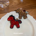 Red Rhinestone Pony Horse Brooch Pin Black Outline view 2
