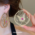Open Circle Butterfly Hoop Earrings in Gold and Silver Tones view 4