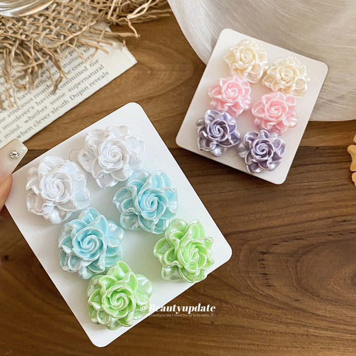 Resin Rose Flower Stud Earring Sets Two Multicolor Cards