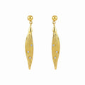 Gold Tone Clear Stone Slim Leaf Long Drop Stud Earrings view 5