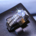 Round Solitaire Two-Ring Set With Pave Bands In Silver Tone view 3