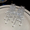 Silver Tone Chandelier Earrings With Crystal And Pearl Drops view 6