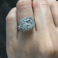 Silver Tone Princess Cut Clear Stone Halo Ring Split Shoulder view 2
