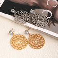 Gold and Silver Open Heart Lattice Disc Dangle Earrings view 2