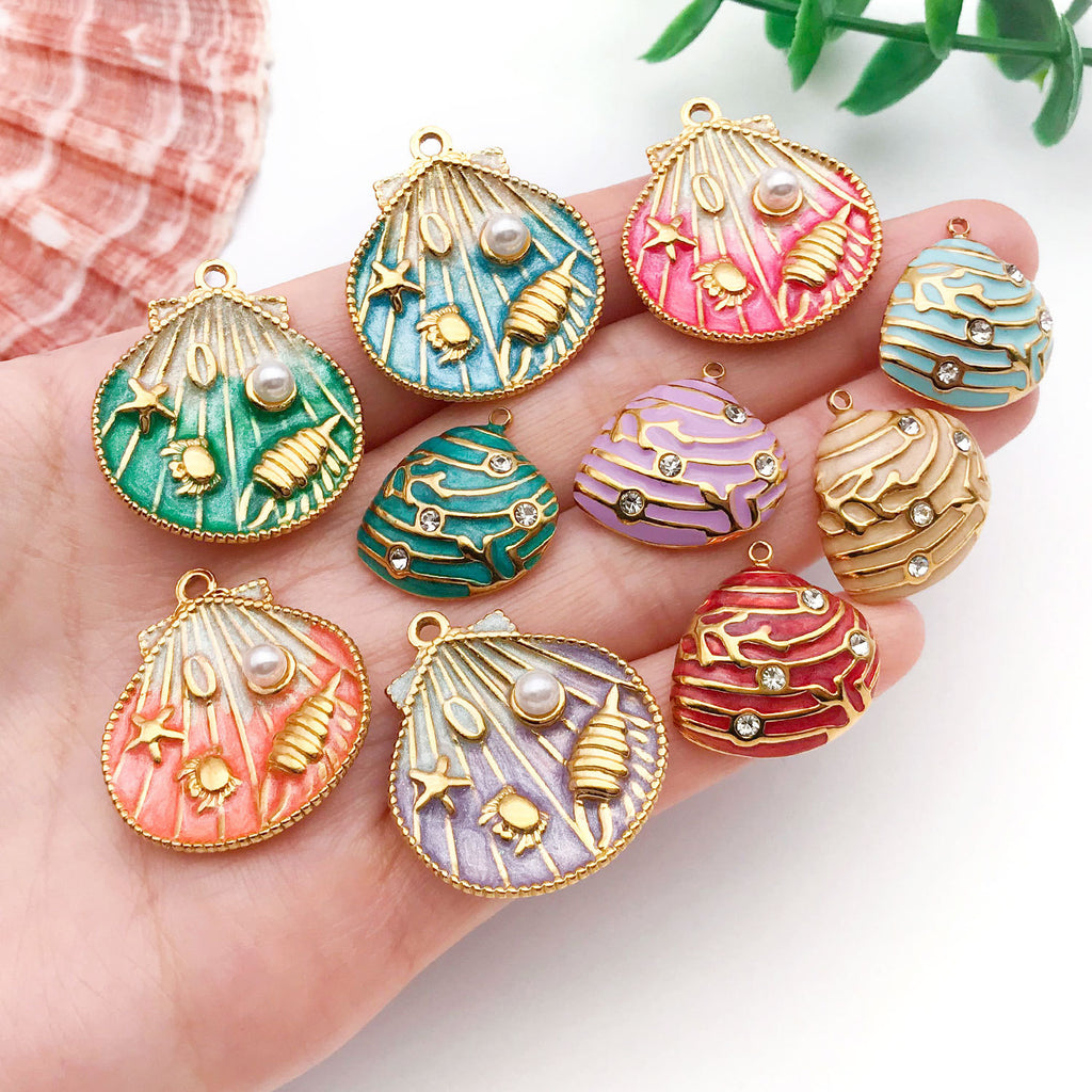 Gold Stainless Steel Gradient Enamel Shell Charm Pendant for DIY Necklace Bracelet Jewelry