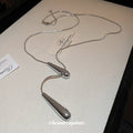 Silver Snake Chain Lariat Necklace Dual Teardrop Pendants view 4