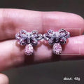 Pink Bow Crystal Drop Earrings in Silver Tone With Clear Stone Accents view 5