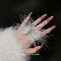 White Feather Statement Ring With Silver Tone Crystal Band view 6