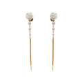 White Flower Pearl Threader Clip-On Earrings with Polished Metal Details view 5