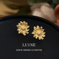 Gold-Tone Textured Sunflower Daisy Flower Stud Earrings view 1