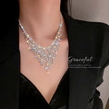 Silver Rhinestone Waterfall Fringe Bib Necklace Single Style view 3