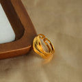 Polished Open Wavy Double Band Rings Gold And Steel view 4
