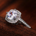 Cushion White Stone Ring with Octagonal Halo and Pavé Band view 3