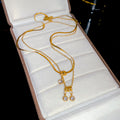 Gold Layered Necklace Rhinestone Drops Purple Hoop Earrings view 6