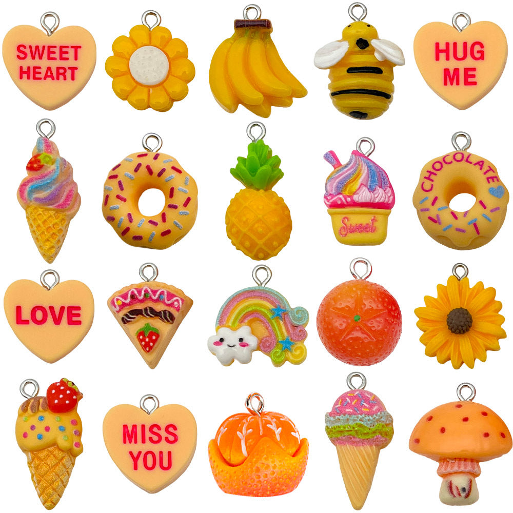 Resin Bee Donut Banana Pineapple Charm Pendants for DIY Bracelet Necklace Jewelry