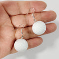 Large White Textured Golf Ball Drop Earrings with Gold Tone Findings view 2