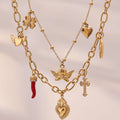 Gold Angel Heart Multi Charm Double Layer Necklace Steel view 3