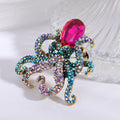 Rhinestone Octopus Brooch Pink Blue Crystal Head Pin view 4