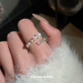 Gold Open Pearl And Cubic Zirconia Adjustable Ring view 3